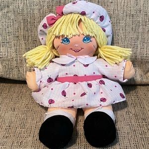 Vintage 1996 Precious Mine Blonde Hair Plush Rag Doll 12" Ladybug Outfit